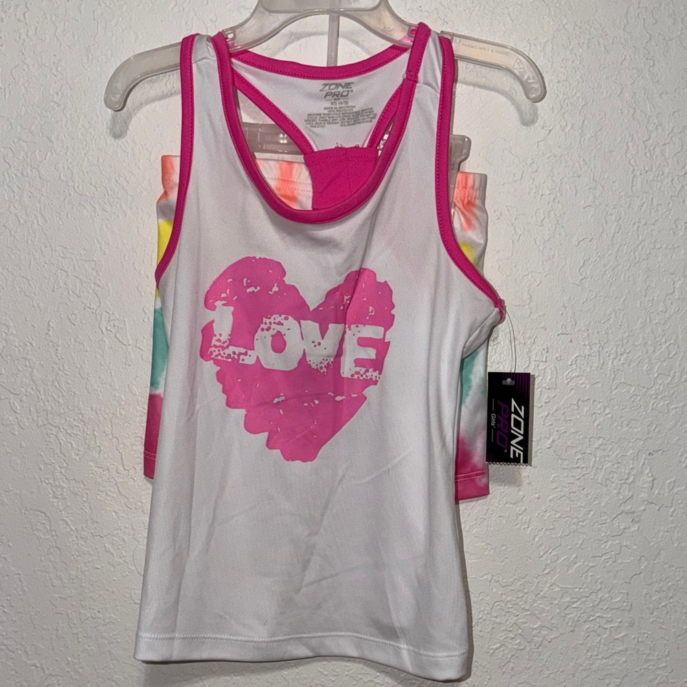 Zone Pro Pink and White‎ Heart Tank Top & Shorts LOVE XS 4/5
